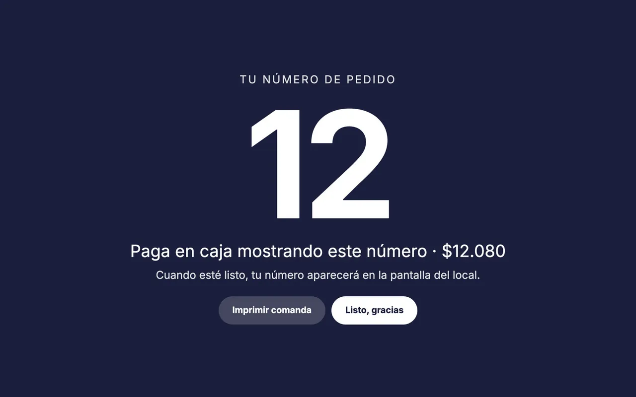 Tótem: pantalla con el número de pedido del día en grande